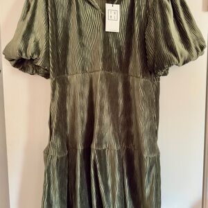 THML Olive Bubble Sleeve Dress with Pockets